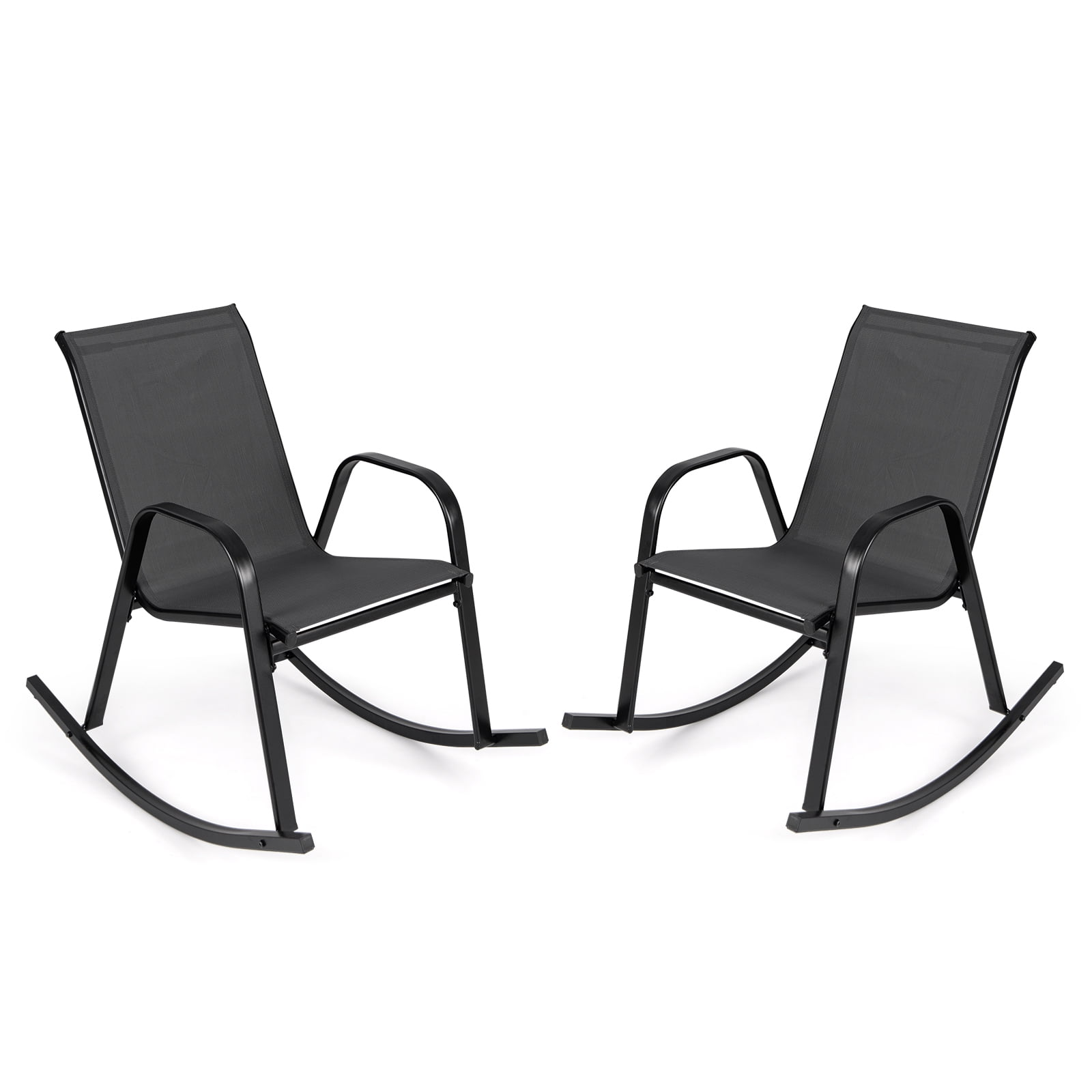 2 Pieces Outdoor Rocking Chairs with Breathable Backrest-Black main image 1