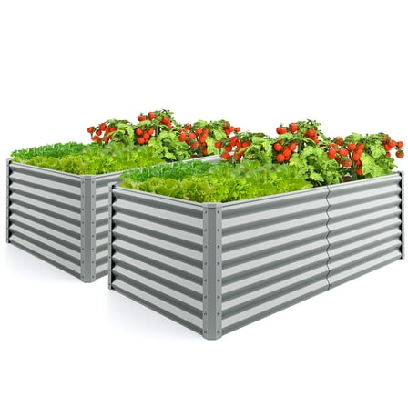 Gymax 2 PCS Raised Garden Bed Large Metal Planter Box Kit for Vegetable Herb 6' x 3' x 2' Gray