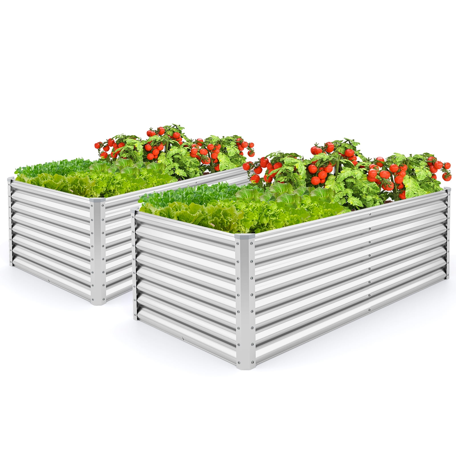 Gymax 2 PCS Raised Garden Bed Large Metal Planter Box Kit for Vegetable Herb 6' x 3' x 2' Silver