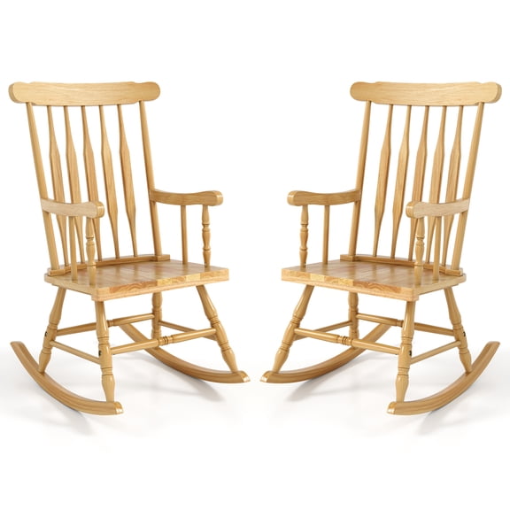Gymax 2 PCS Wood Rocking Chair Porch Rocker Indoor Outdoor Seat Glossy Finish Black Natural