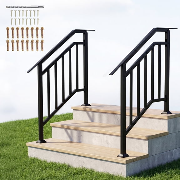 Gymax 2 Pack 3-Step Galvanized Metal Hand Rails w/Adjustable Angle for Concrete Deck