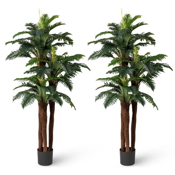Gymax 2 Pack Artificial Palm Tree 6.3 ft Tall Fake Tropical Plant w/ 3 Real Barks