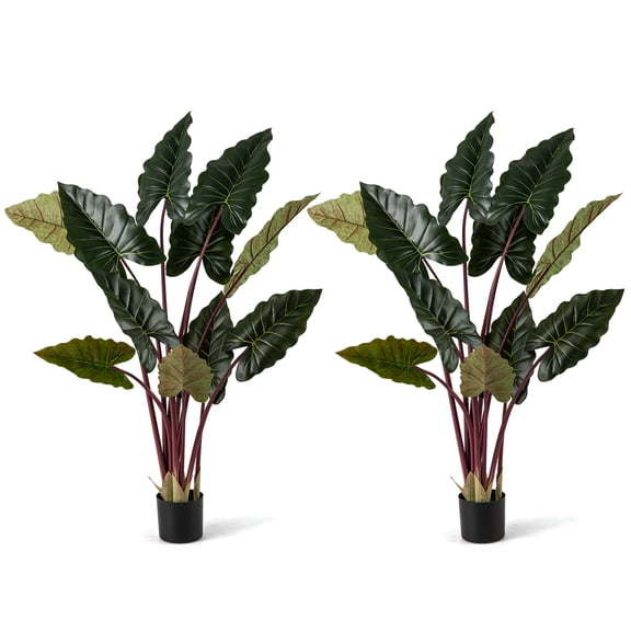 Gymax 2 Pack Artificial Rainbow Taro Tree 63'' Tall Fake Pre-potted Plant w/ 11 Faux Leaves