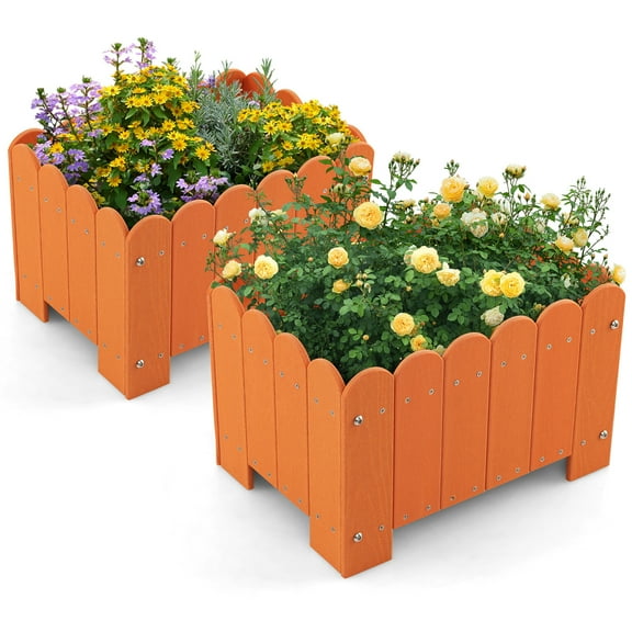 Gymax 2 Pack Rectangular Planter Box Weather-resistant HDPE Flower Pot w/ Drainage Gaps Orange