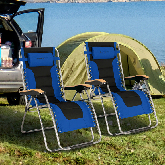 Gymax 2 Pack Steel Zero-Gravity Chair - Blue and Black