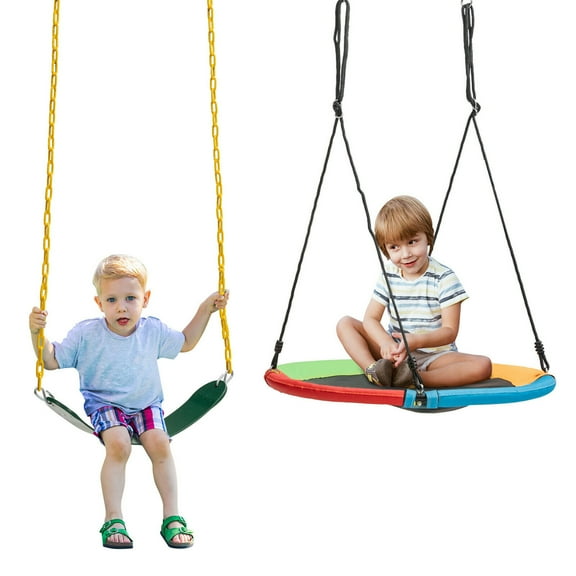 Gymax 2-Pack Swing Set Swing Seat Replacement & Saucer Tree Swing for Indoor & Outdoor