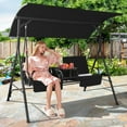 thumbnail image 1 of Gymax 2-Person Canopy Porch Swing Padded Chair Cooler Bag Rotatable Tray Black, 1 of 10