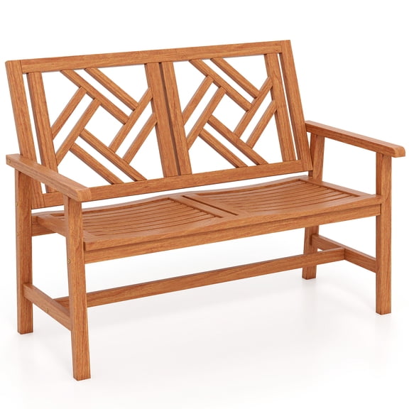 Gymax 2-Person Garden Bench w/Ergonomic Backrest Smooth Armrests for Porch Backyard