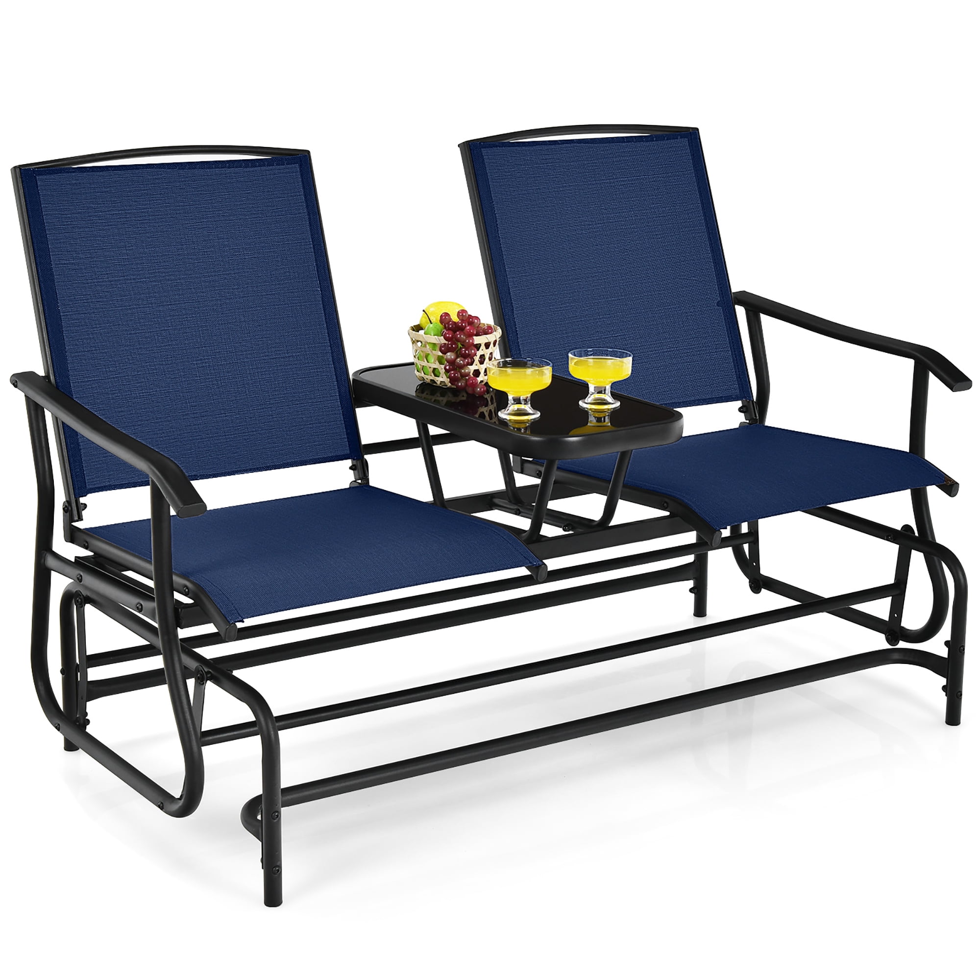 Gymax 2 Person Outdoor Patio Double Glider Chair Loveseat Rocking Navy ...