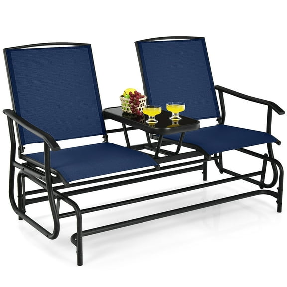 Gymax 2 Person Outdoor Patio Double Glider Chair Loveseat Rocking Navy