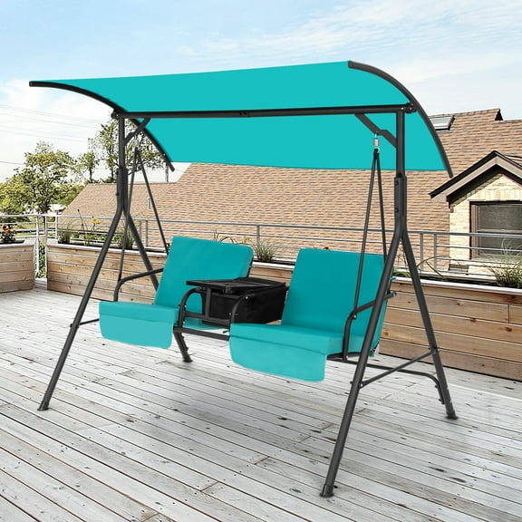 Gymax Steel and Oxford Cloth Porch Swing with Canopy, Turquoise