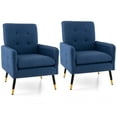 thumbnail image 1 of Gymax 2 Pieces Accent Chair Upholstered Armchair w/ Tufted Back & Metal Legs Blue, 1 of 10