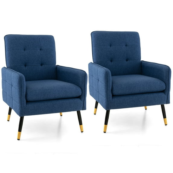 Gymax 2 Pieces Accent Chair Upholstered Armchair w/ Tufted Back & Metal Legs Blue