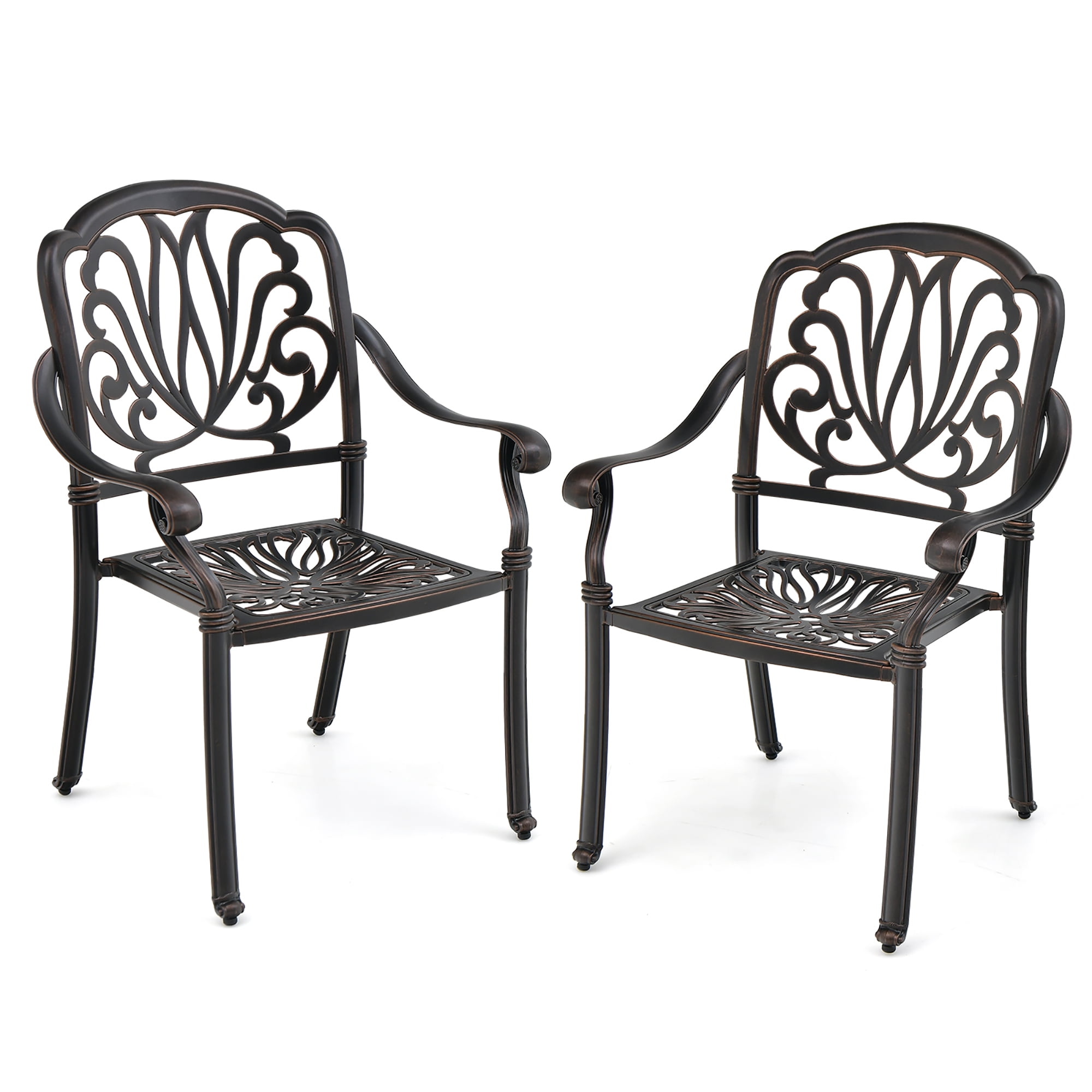 Gymax Outdoor Patio Dining Chairs Set of 2, Cast Aluminum Armrests