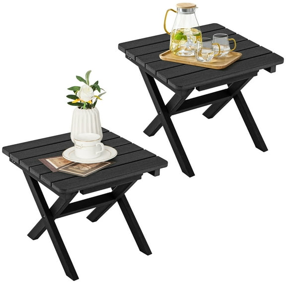 Gymax 2 Pieces Folding Adirondack Side Table Poolside Garden Patio Black