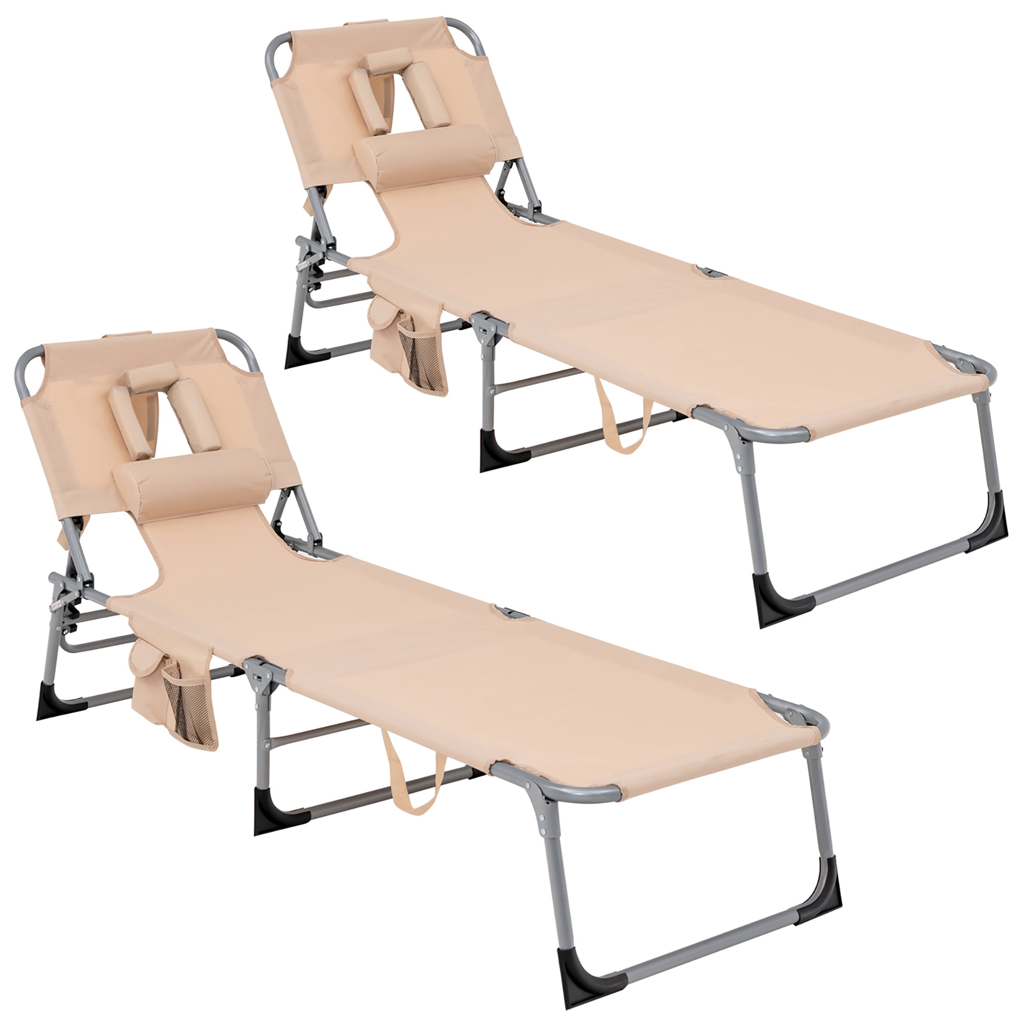 Gymax 2PCS Tanning Chair w/ Face & Arm Holes Folding Chaise Lounge