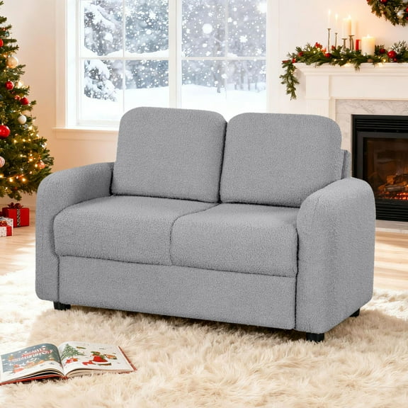 Gymax 2-Seat Kids Sofa Toddler Sofa Couch w/ Soft Teddy Fleece Upholstery Grey