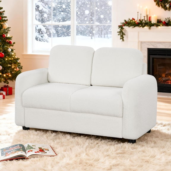 Gymax 2-Seat Kids Sofa Toddler Sofa Couch w/ Soft Teddy Fleece Upholstery White