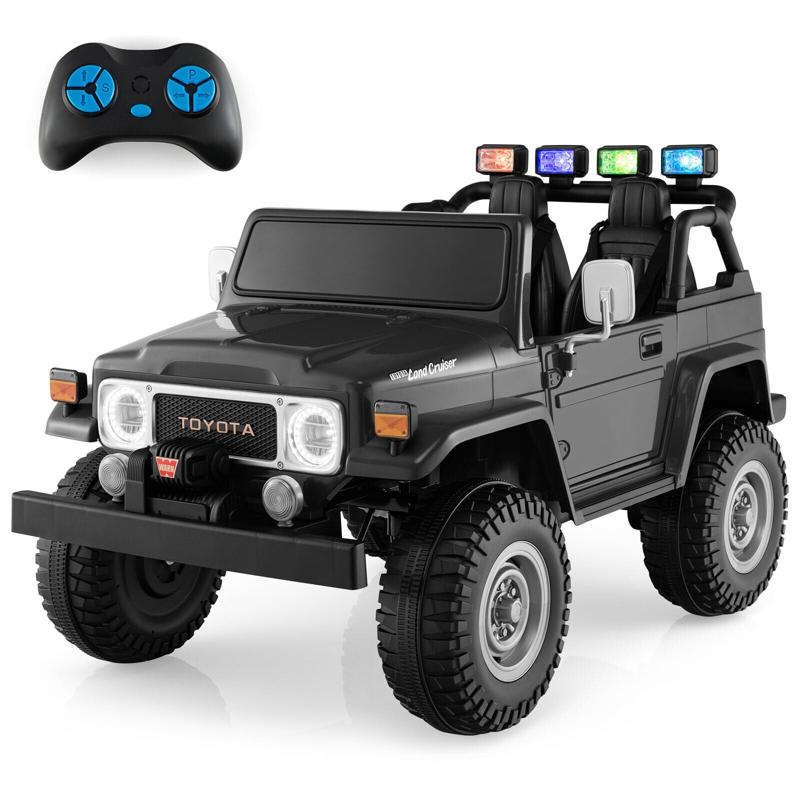 Gymax 2 Seater Ride On Truck Car 12V Licensed Toyota FJ40 RC w/ Laser Light & Music Black