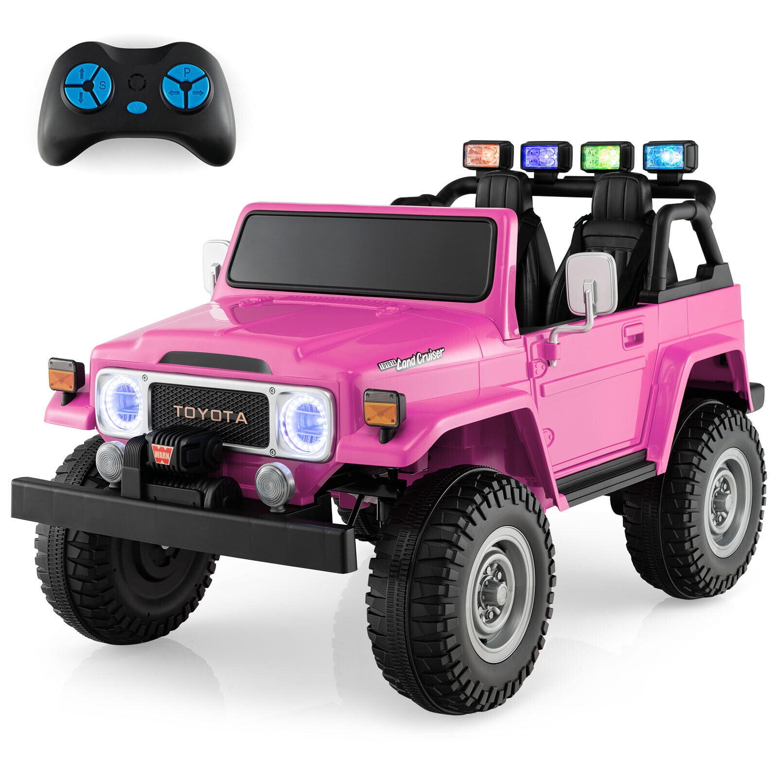 Gymax 2 Seater Ride On Truck Car 12V Licensed Toyota FJ40 RC w/ Laser Light & Music Pink