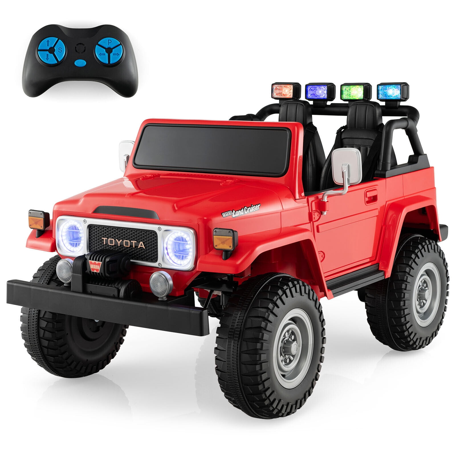 Gymax 2 Seater Ride On Truck Car 12V Licensed Toyota FJ40 RC w/ Laser Light & Music Red