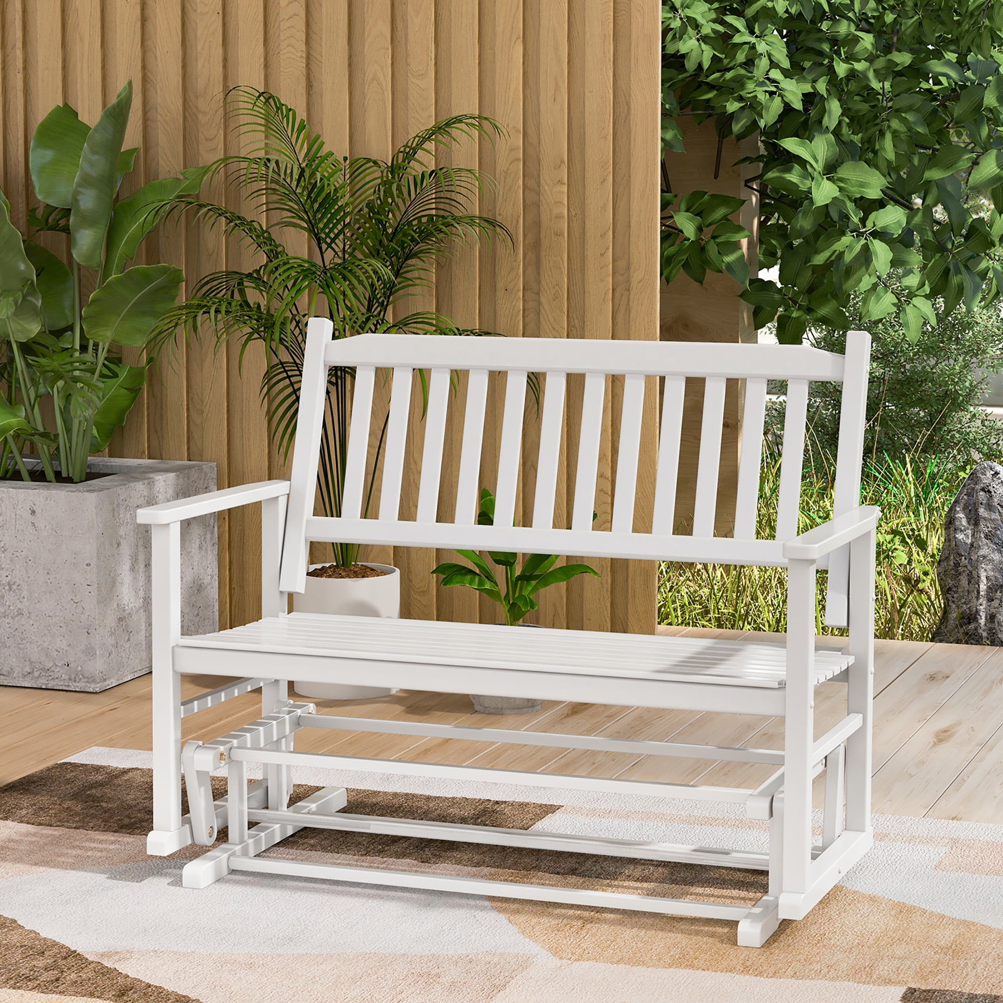4-Ft Outdoor Patio Garden Glider Bench Loveseat in White Wood main image 0