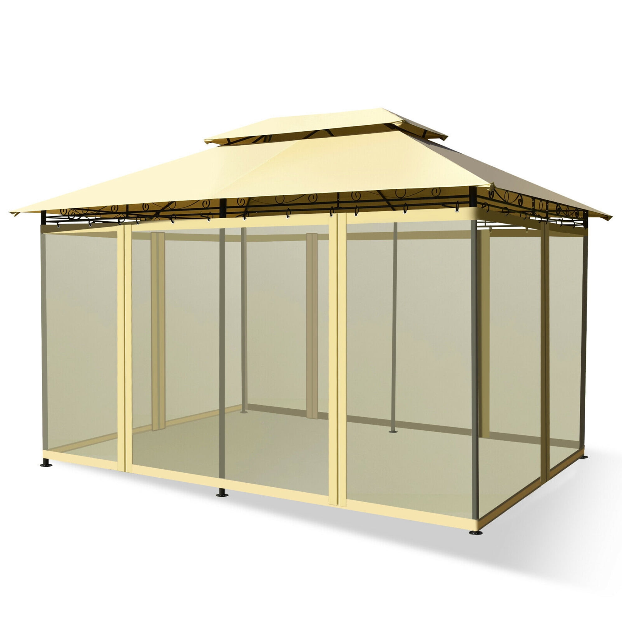 Gymax 2-Tier 10'x13' Steel Gazebo Canopy Tent Shelter Patio Garden Outdoor Netting Beige