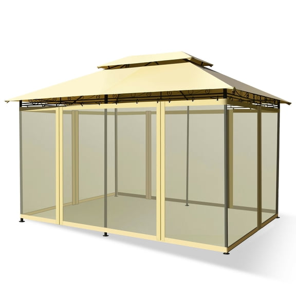 Gymax 2-Tier 10'x13' Steel Gazebo Canopy Tent Shelter Patio Garden Outdoor Netting Beige