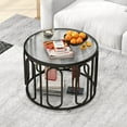 thumbnail image 1 of Gymax 2-Tier 24'' Round Coffee Table w/ Oval Swivel Brackets & Reeded Tempered Glass Black, 1 of 9