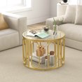 thumbnail image 1 of Gymax 2-Tier 24'' Round Coffee Table w/ Oval Swivel Brackets & Reeded Tempered Glass Gold, 1 of 9
