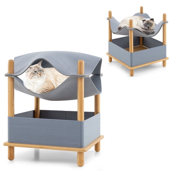 Gymax 2-Tier Elevated Cat Bed Cat Tower w/ Dual-Layer Felt Fabric Top Condo Hammock