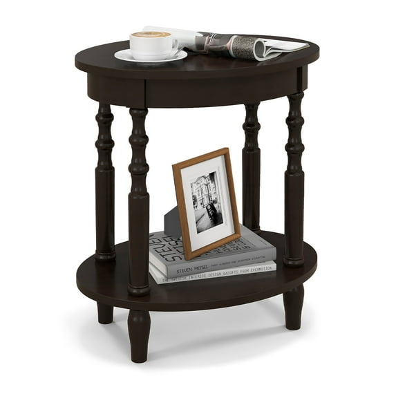 Gymax 2-Tier End Table Oval Compact Sofa Side Nightstand w/ Storage Shelf Espresso