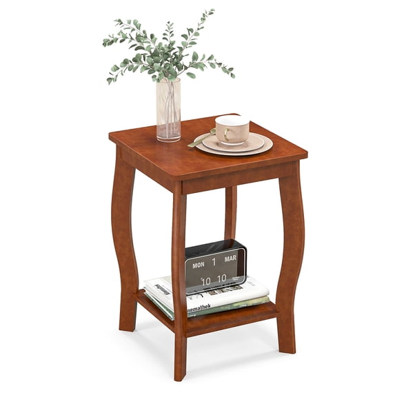Gymax 2-Tier Square End Table Narrow Sofa Side Nightstand w/ Storage Shelf & Wood Legs