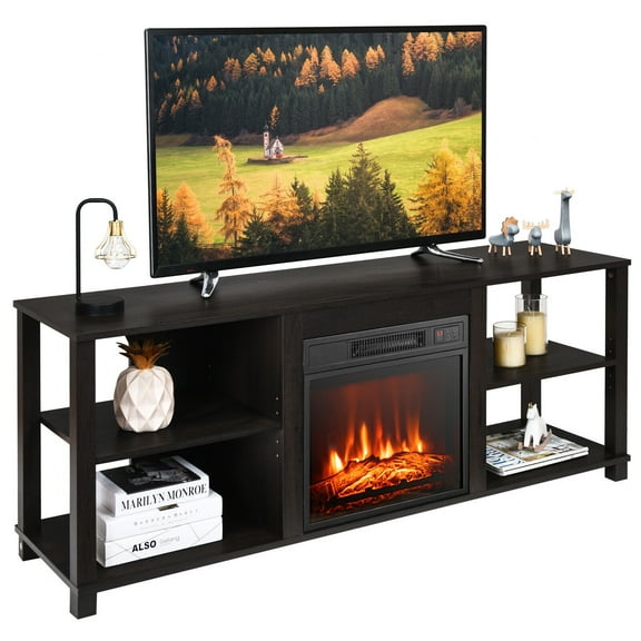 Gymax 2-Tier TV Stand &Electric Fireplace Heater Storage Cabinet Console For 65" TV