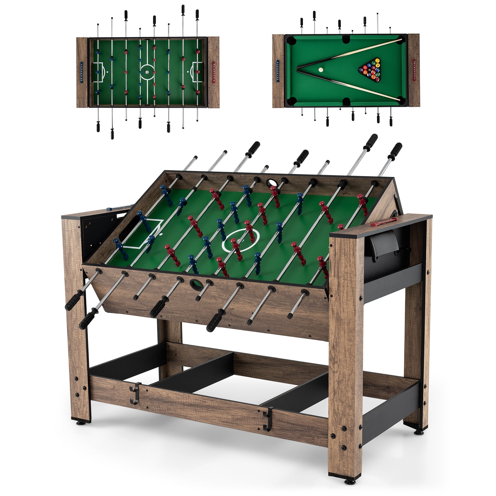Gymax 2-in-1 48'' Swivel Multi Game Table w/Legs 2 Balls Cue Sticks Triangle Brush