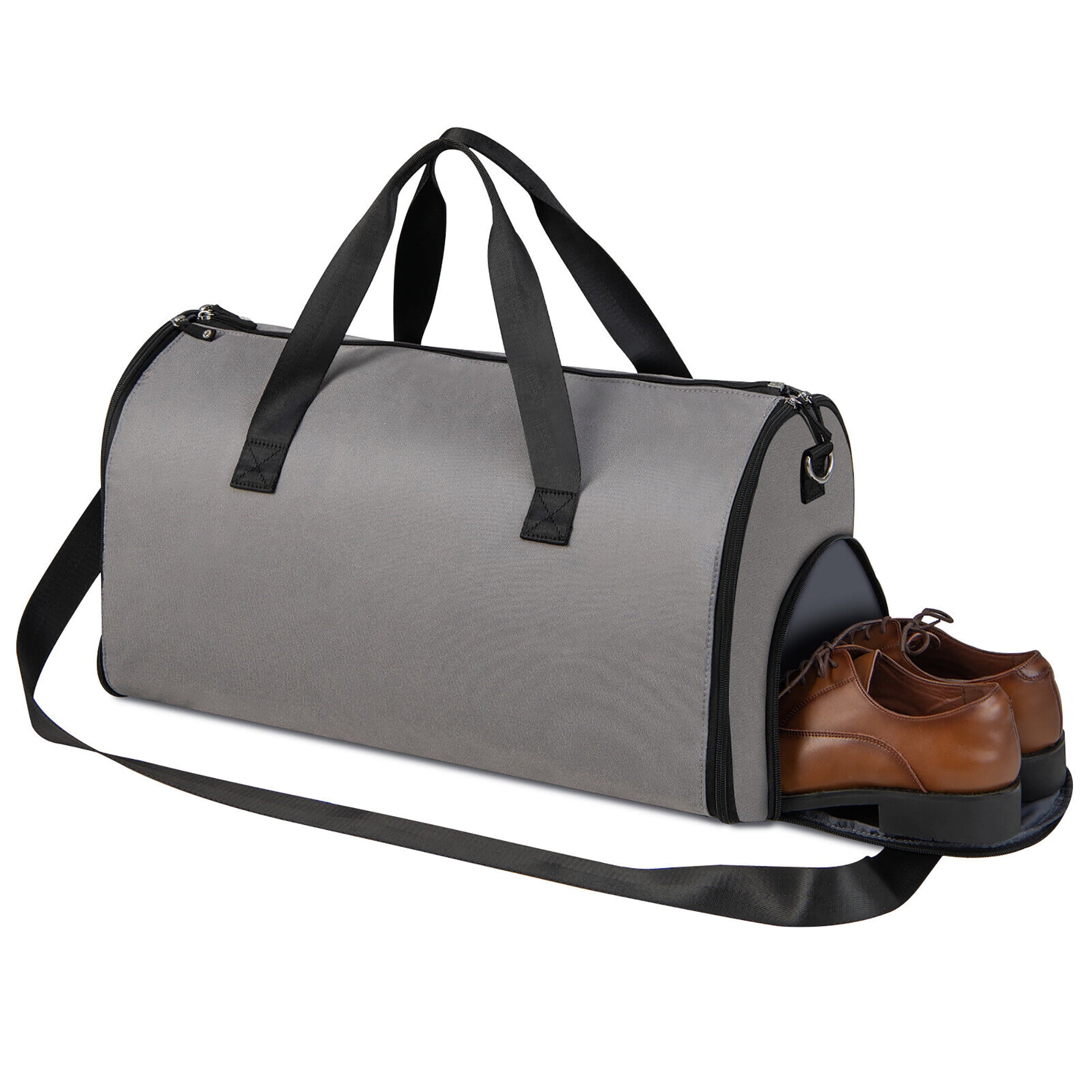 Gymax 2 in 1 Duffel Garment Bag Hanging Suit Travel Bag w/ Shoe Compartment  & Strap Light Black 