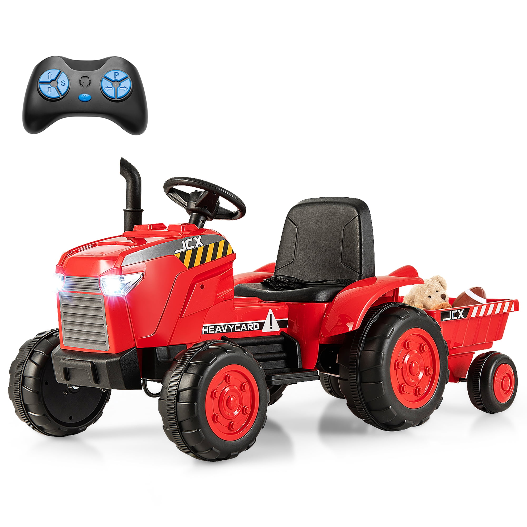 Red 12V Kids Ride-On Tractor with Detachable Trailer