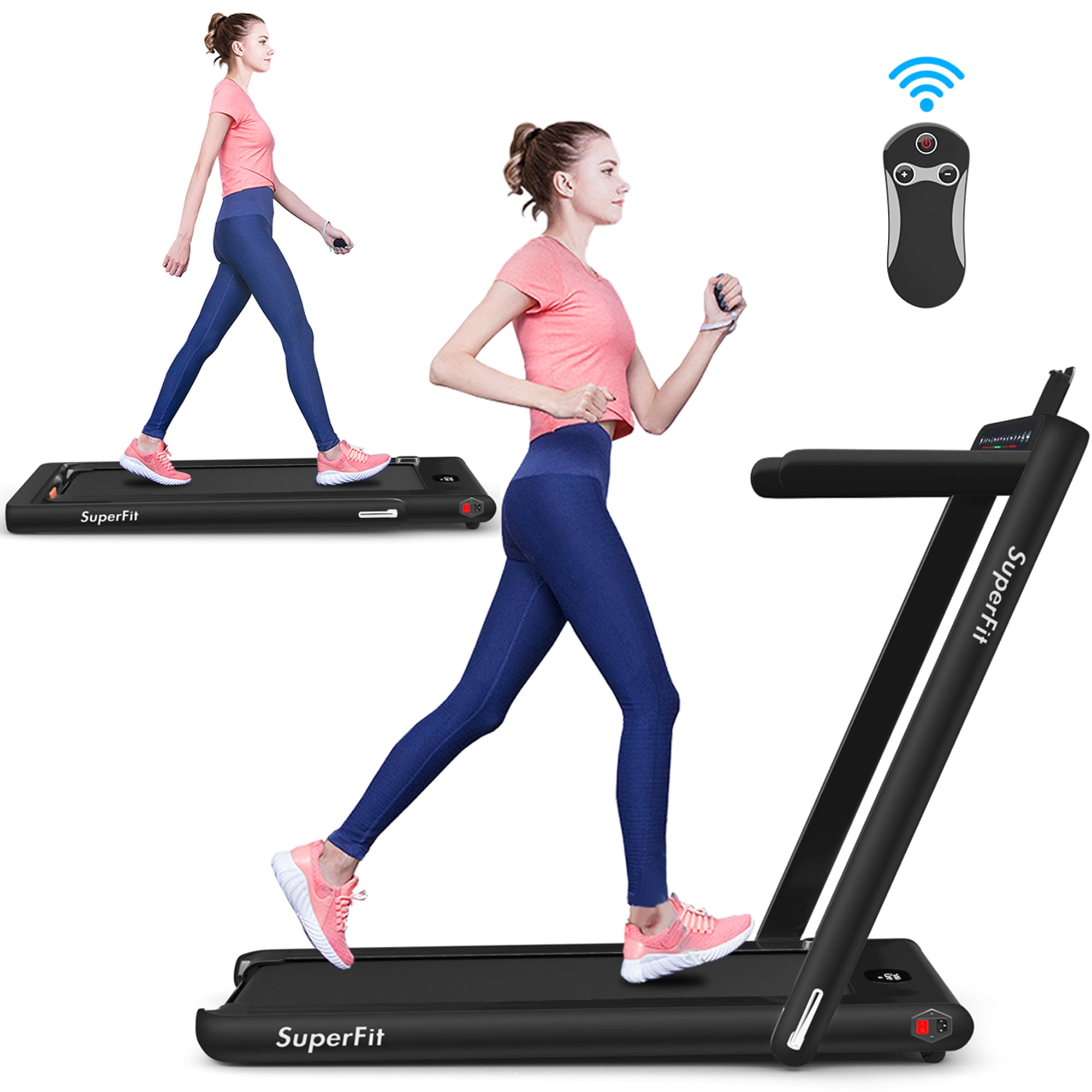 Gymax 2 in 1 Folding Treadmill 2.25HP Running Machine w Dual Display Silver