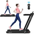 thumbnail image 1 of Gymax 2 in 1 Folding Treadmill 2.25HP Running Machine w/ Dual Display APP Control Black, 1 of 9