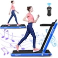 thumbnail image 1 of Gymax 2 in 1 Folding Treadmill 2.25HP Running Machine w/ Dual Display Blue, 1 of 9
