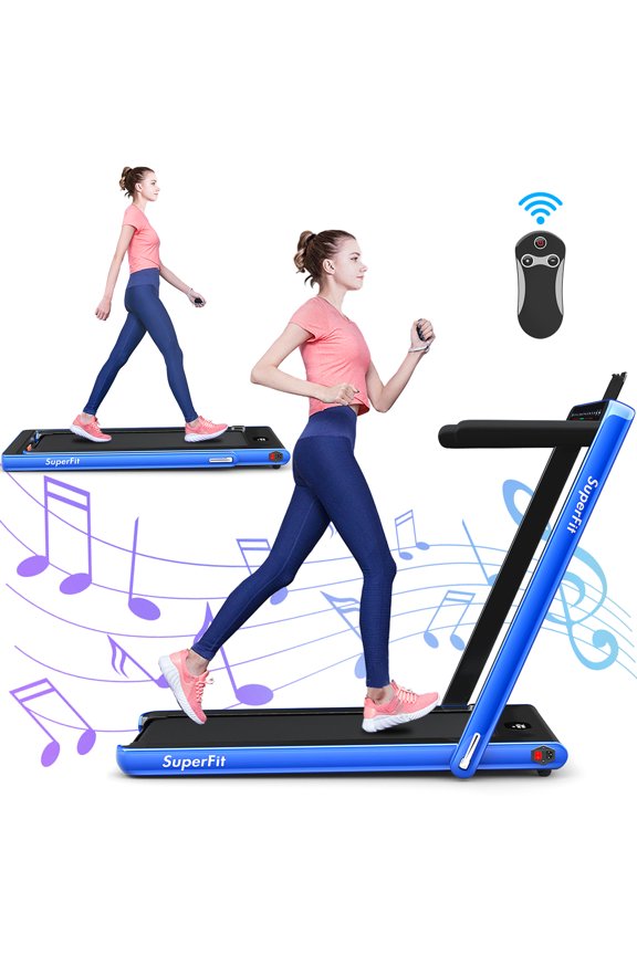 2 in 1 Folding Treadmill 2.25HP Running Machine w/ Dual Display Blue