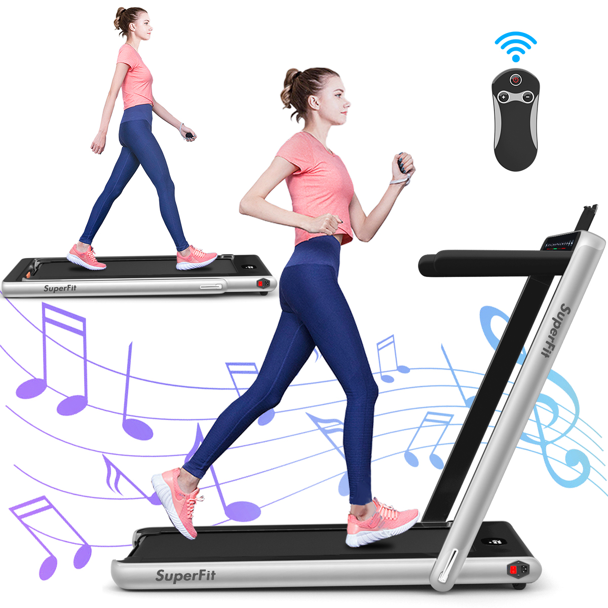 Gymax 2 in 1 Folding Treadmill 2.25HP Running Machine w/ Dual Display Silver - image 1 of 9