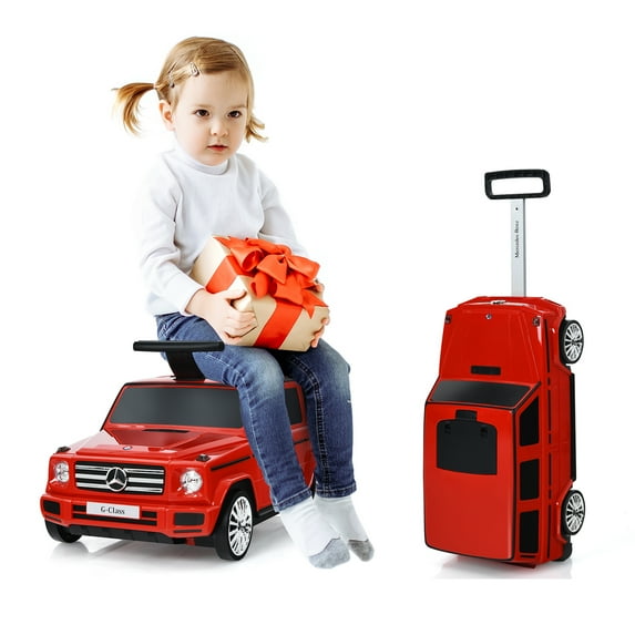 Gymax 2 in 1 Kid Riding Travel Suitcase Licensed Mercedes Benz Ride on Car Toy Red