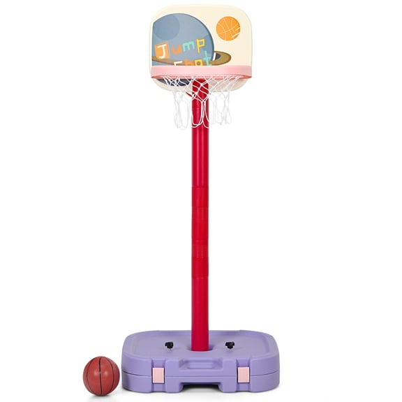 Gymax 2 in 1 Kids Basketball Hoop Stand Portable w/ Ring Toss & Storage Box Purple