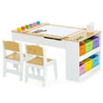 Gymax 2in1 Kids Wooden Art Table and Art Easel Set w/ Chairs Paper
