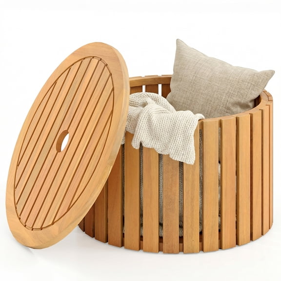 Gymax 2-in-1 Outdoor Side Table w/Storage Umbrella Hole & Removable Base for Backyard