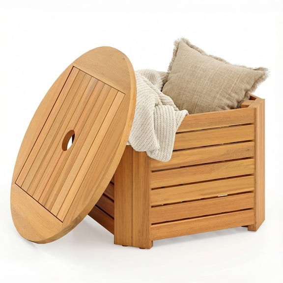 Gymax 2-in-1 Outdoor Side Table w/Storage Umbrella Hole & Removable Base for Backyard