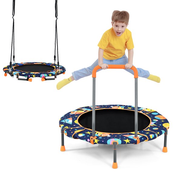 Gymax 2-in-1 Trampoline & Swing Combo Foldable Rebounder for Kids w/ Sturdy Ropes