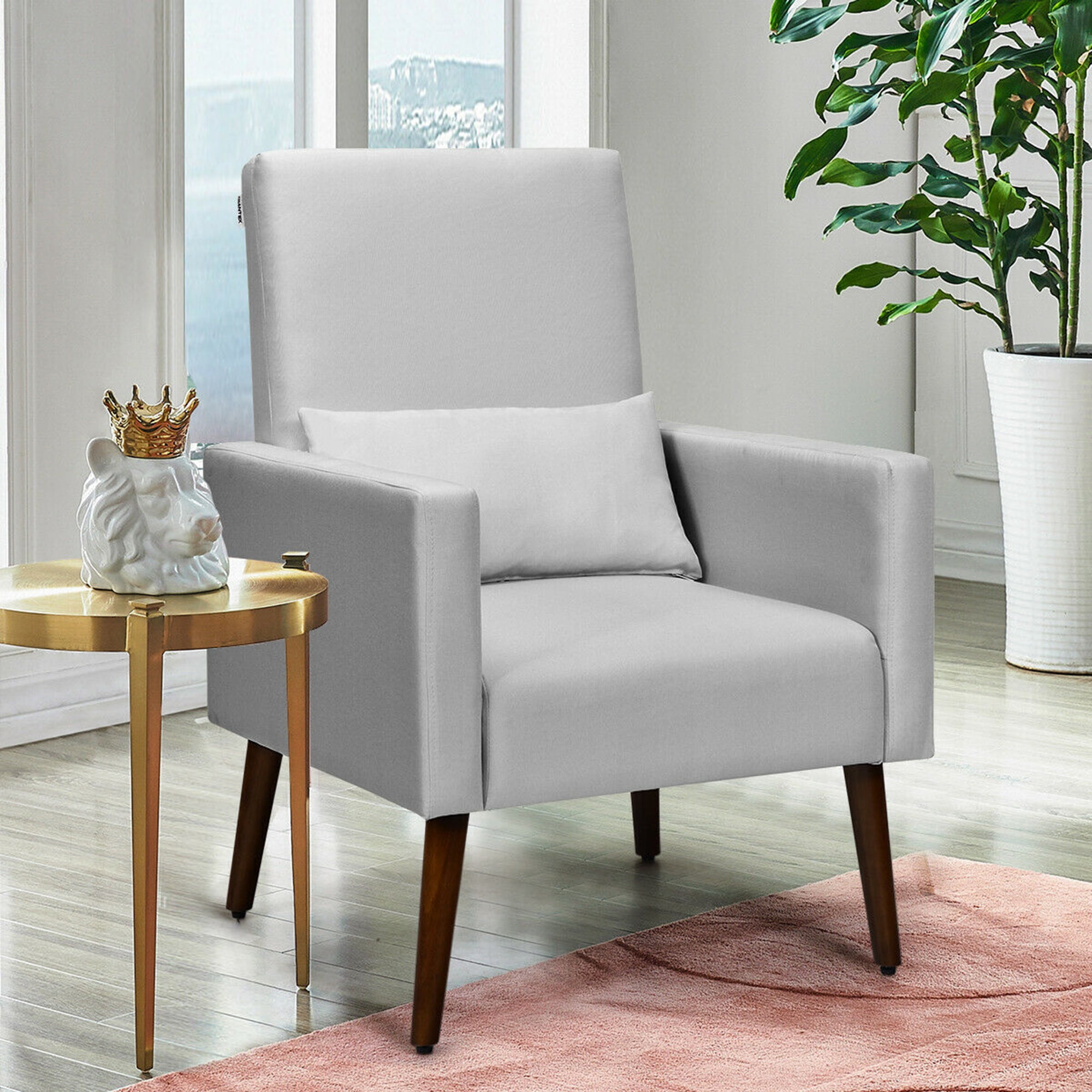 Gymax 2-in-1 Upholstered Rocking Chair Fabric Nursery Armchair with Pillow Light Grey