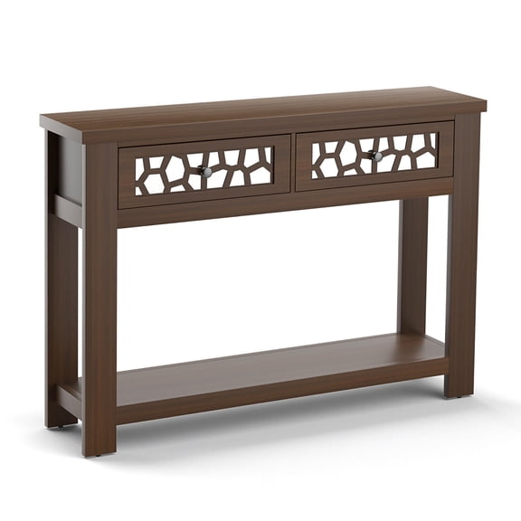 Gymax 2-tier Console Entryway Table w/ Drawers for Living Room Entrance Rustic Brown